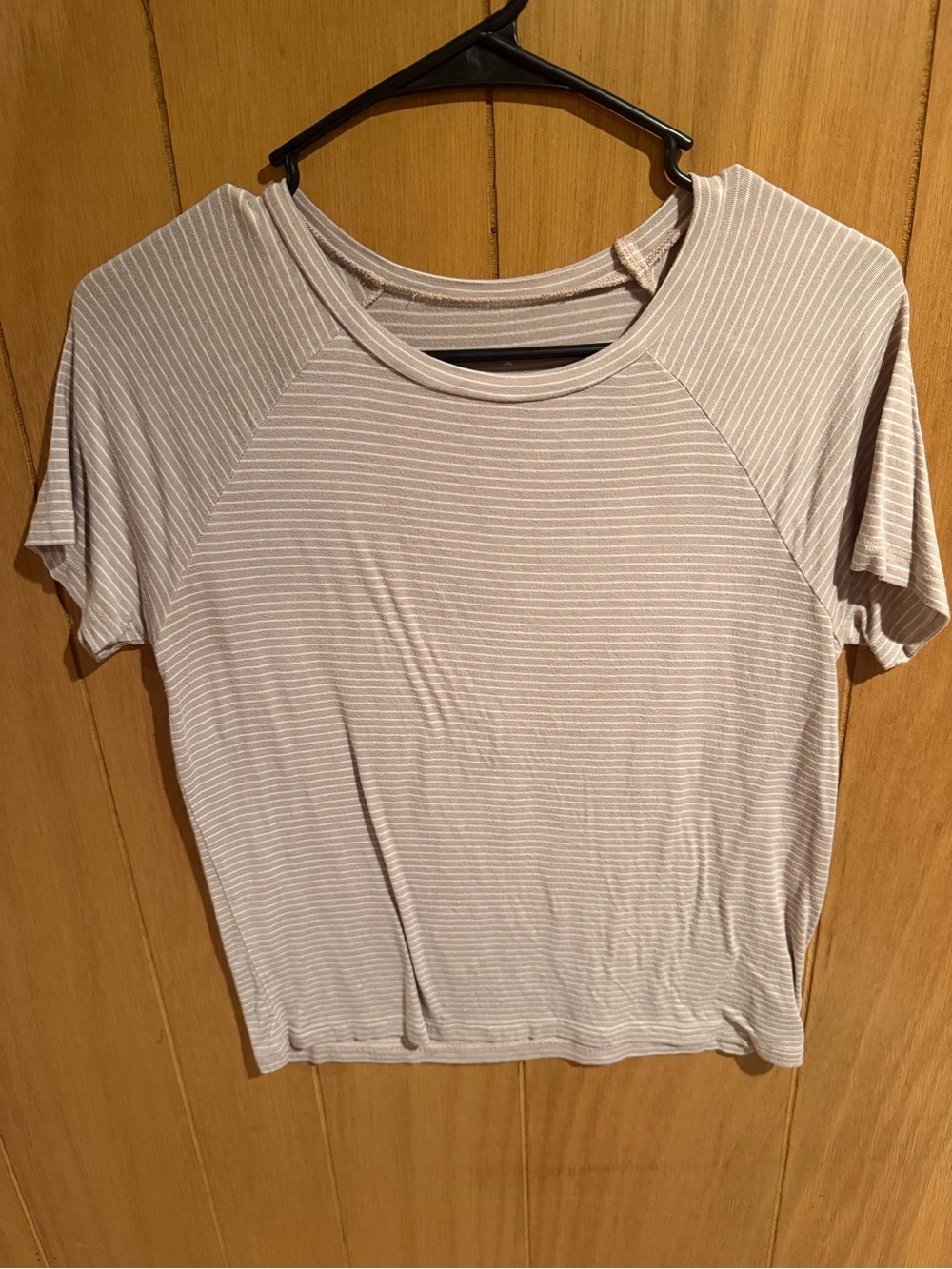American Eagle Outfitters Taupe and White Striped Short Sleeve Tee